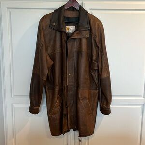 ‘90’s Men’s Full Leather Tonal Dress Coat